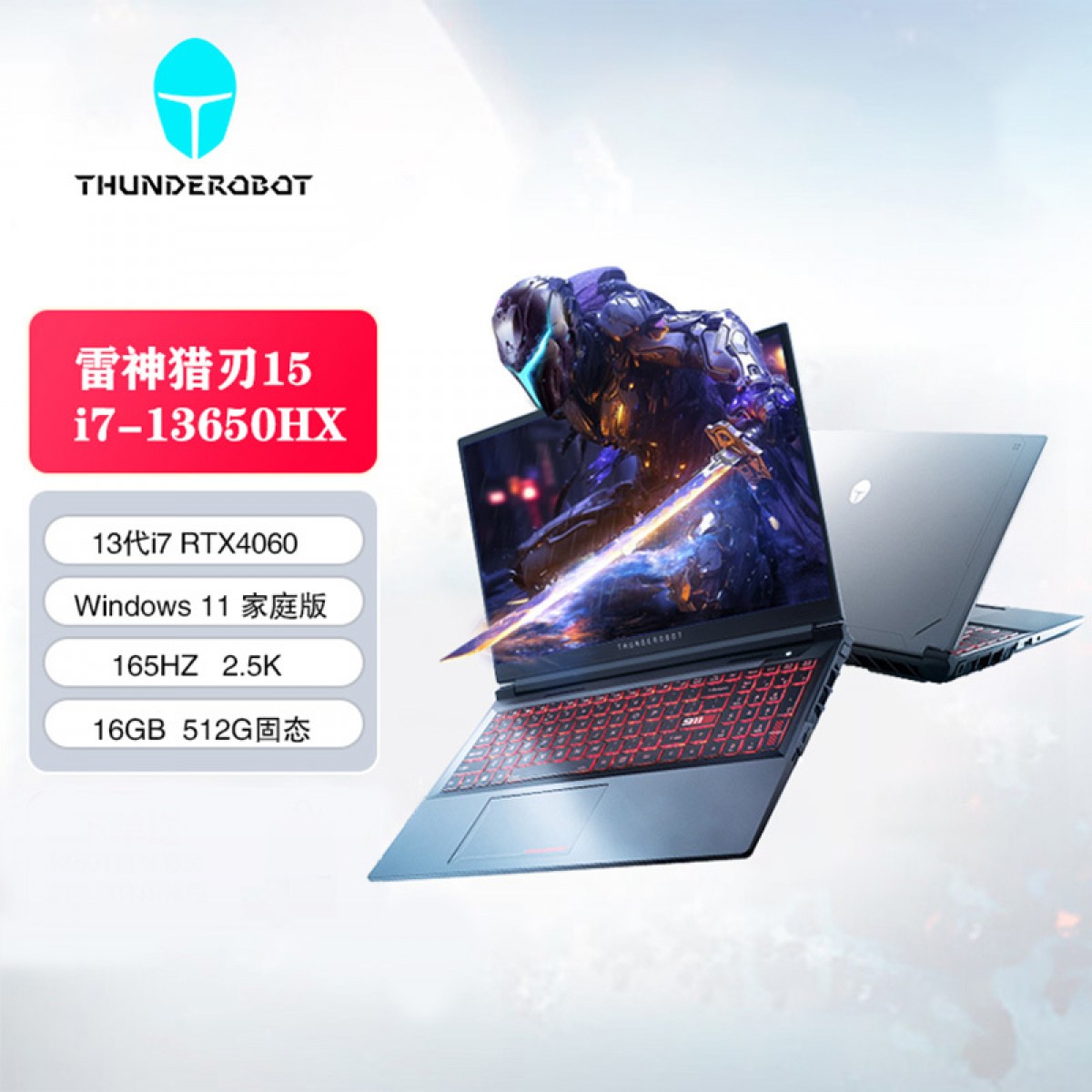 雷神(ThundeRobot)猎刃15 15.6英寸游戏电竞笔记本(酷睿14核i7-13650HX 16G DDR5 512GB固态 RTX4060满血165Hz高色域2.5K屏)